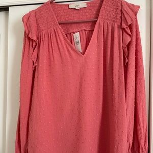 NWT LOFT Coral/Pink Ruffle Blouse